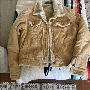 Hurley Sherpa Womens Corduroy Trucker Jacket Color Beige Medium